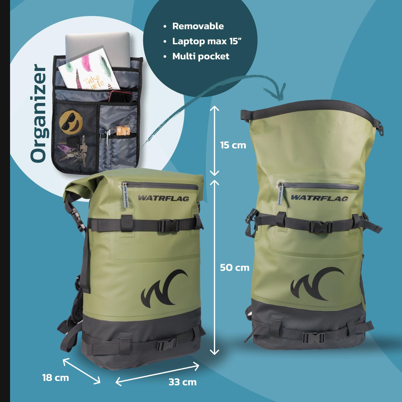 Zaino IMPERMEABILE 25L Verde oliva 2/7