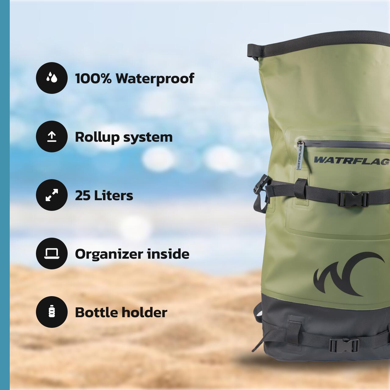 Zaino IMPERMEABILE 25L Verde oliva 3/7
