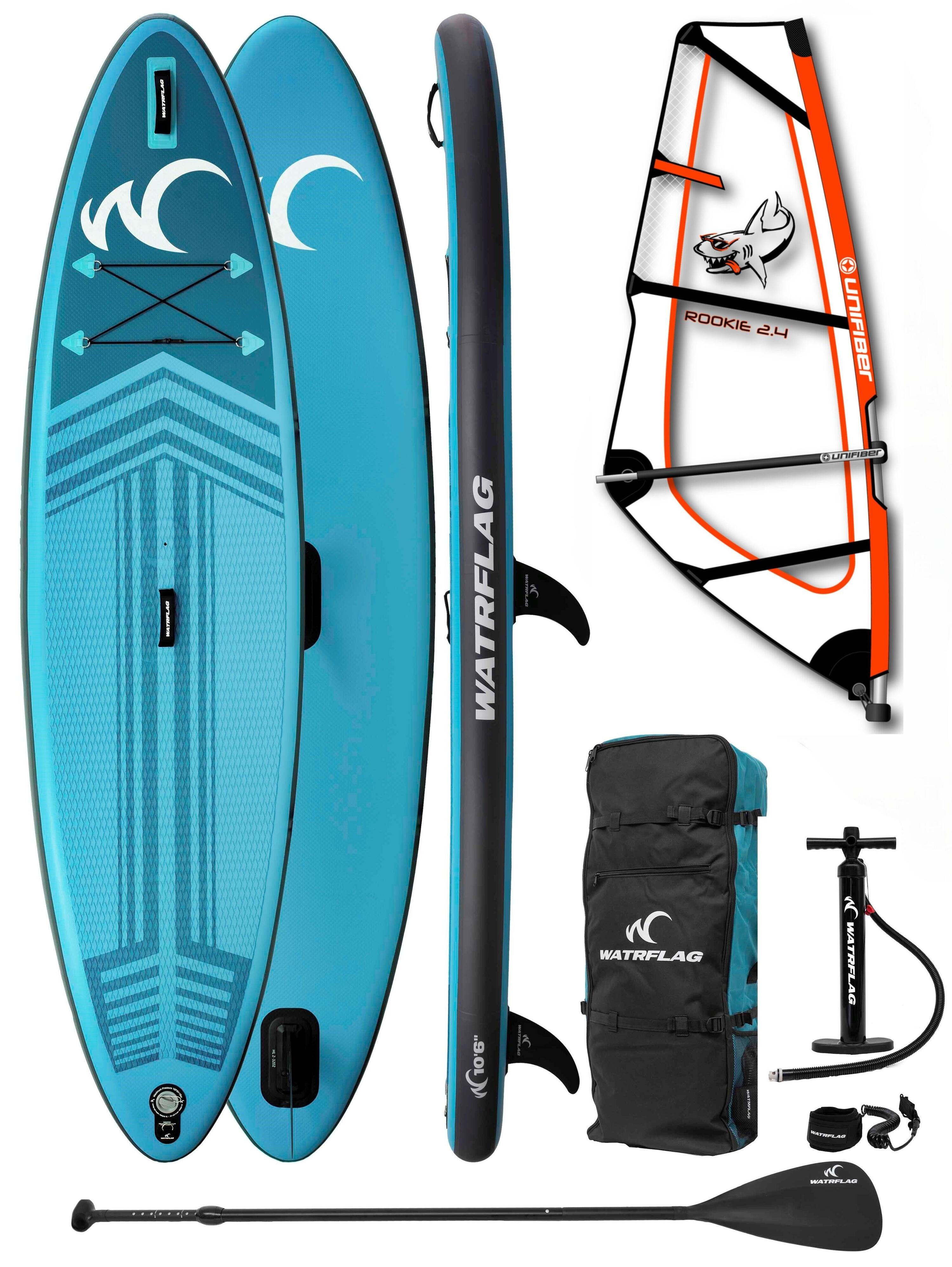 WATRFLAG Prancha WINDSURF-SUP Jibe 10'6” SET incluindo 2,4 m² Unifiber Rookie Sail Rig