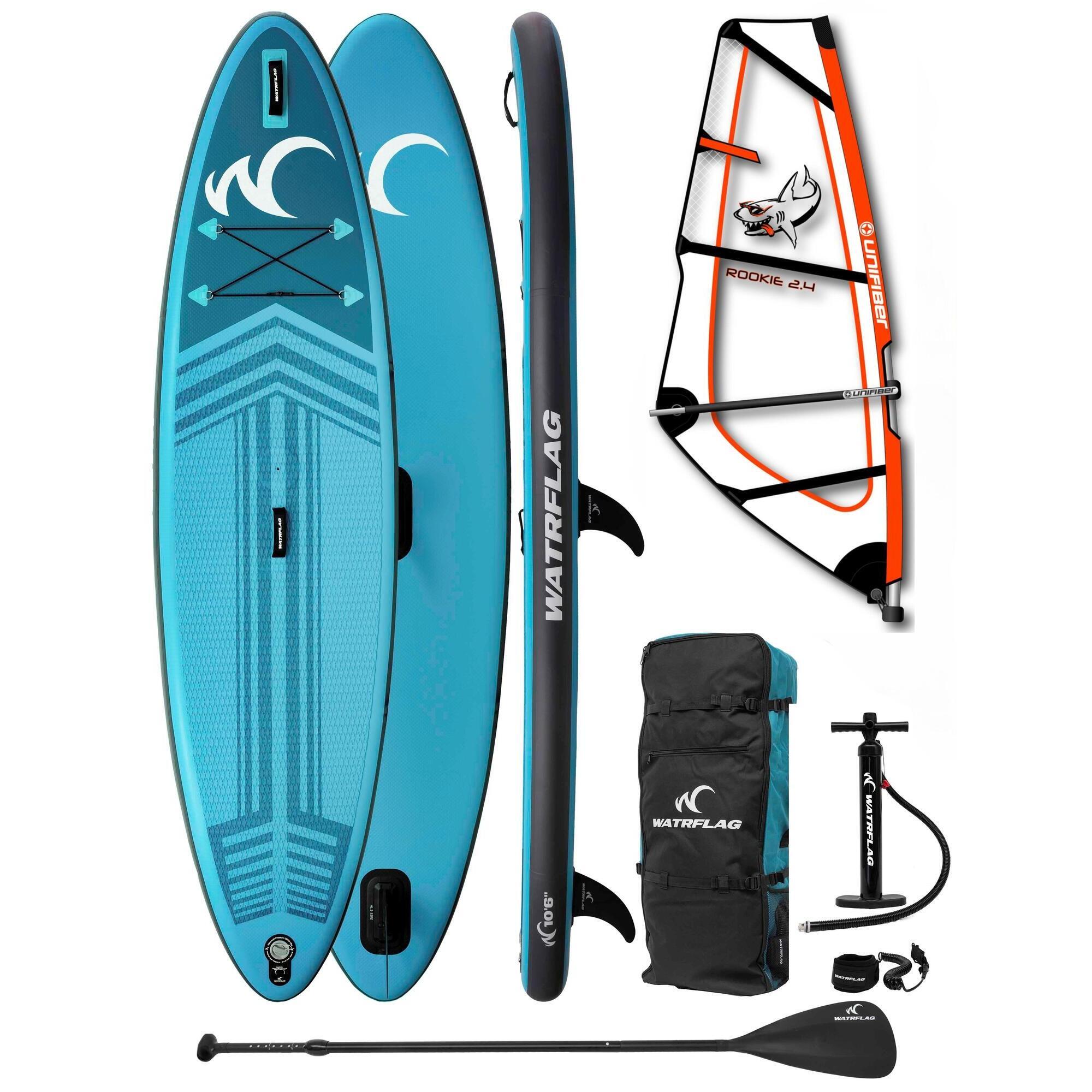 Watrflag - Windsurf-sup Planche Jibe 10'6 » Set Avec Voile Unifiber Rookie 2,4 M² - Planche De Stand Up Paddle - Bleu|vert - 320 Cm - Decathlon