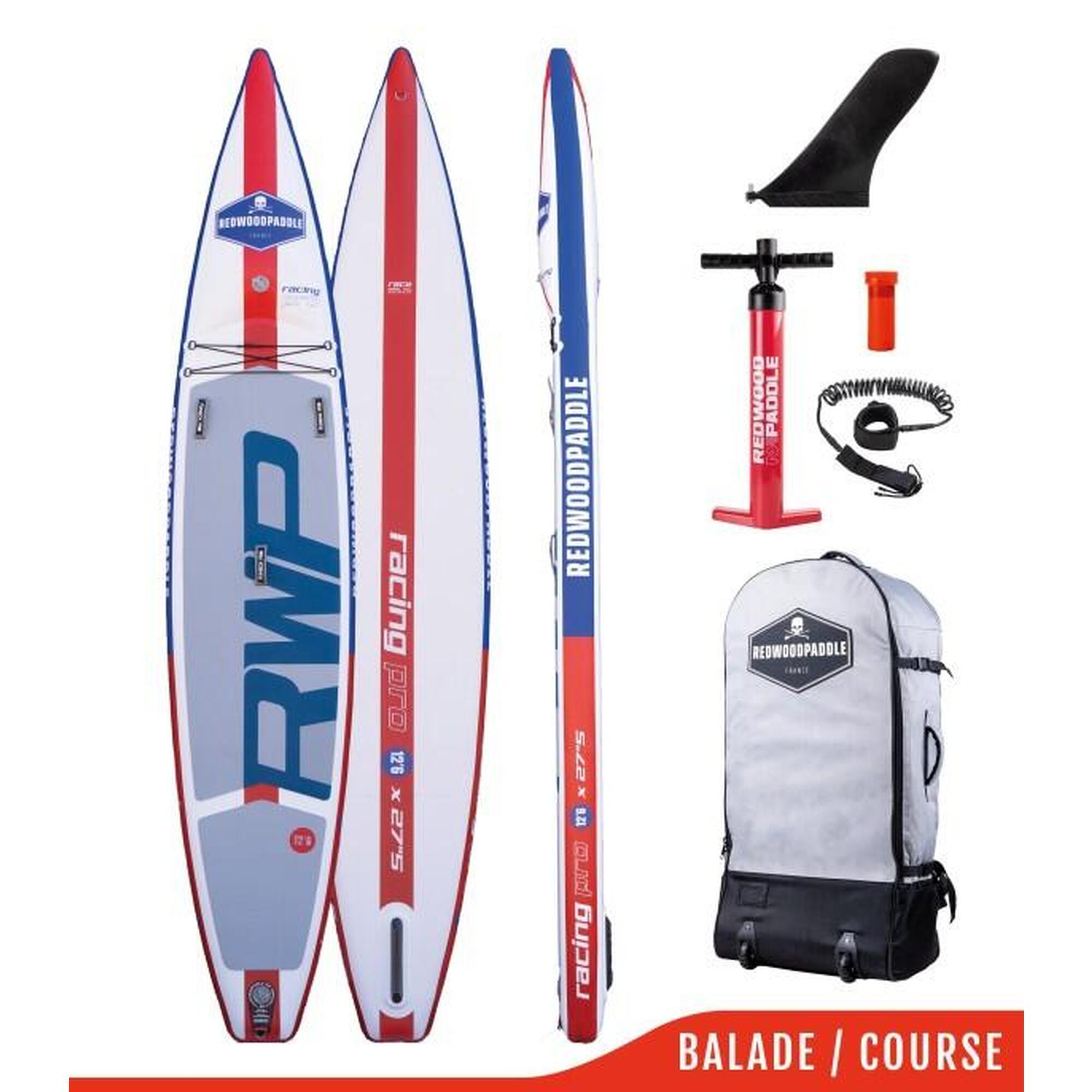 Redwoodpaddle - Stand Up Paddle Racing Pro 12'6 X 27 Double Chambre - Set De Stand Up Paddle - Blanc|bleu|rouge - No Size - Decathlon