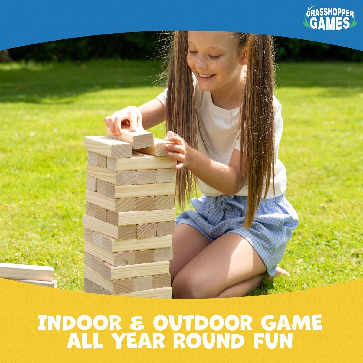 Grasshopper Games Giant Stack ‘N’ Fall, Classic Stacking Timber Game, Wooden 3/6