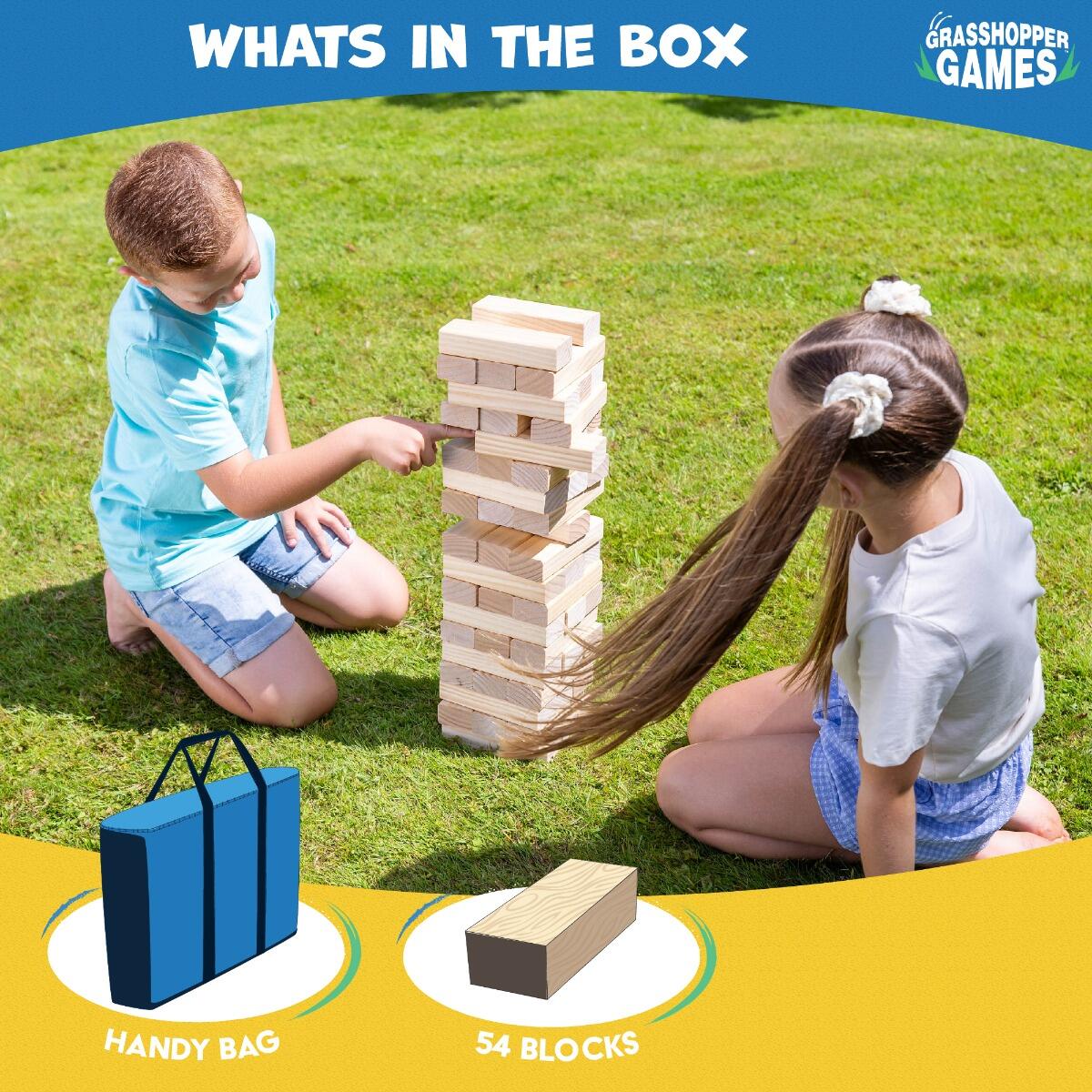 Grasshopper Games Giant Stack ‘N’ Fall, Classic Stacking Timber Game, Wooden 4/6