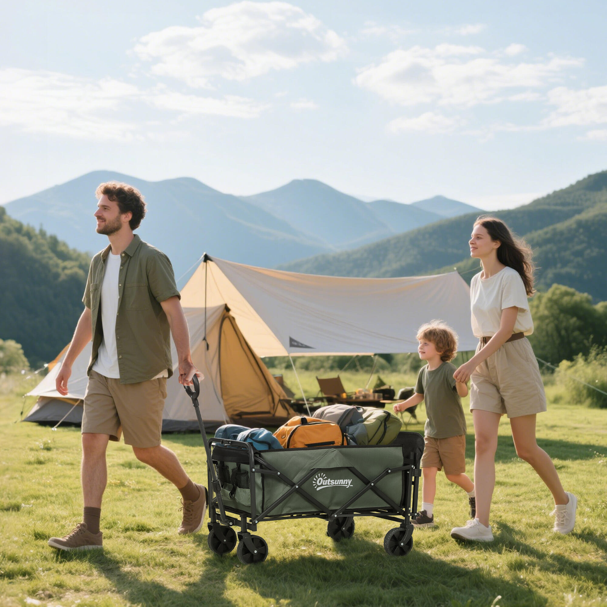 Outsunny Carrello da Esterno da 72L Pieghevole 76x48x65-92 cm Verde 2/7