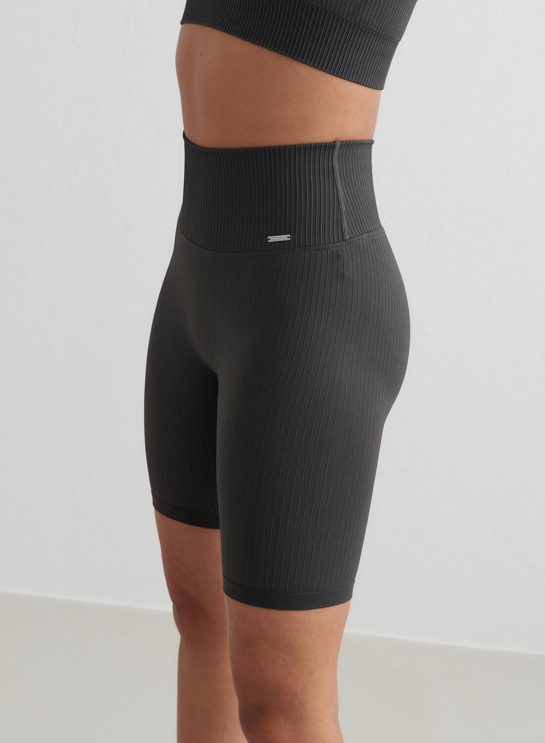 Dames Short Geribbelde Naadloos Donkergrijs 2/6