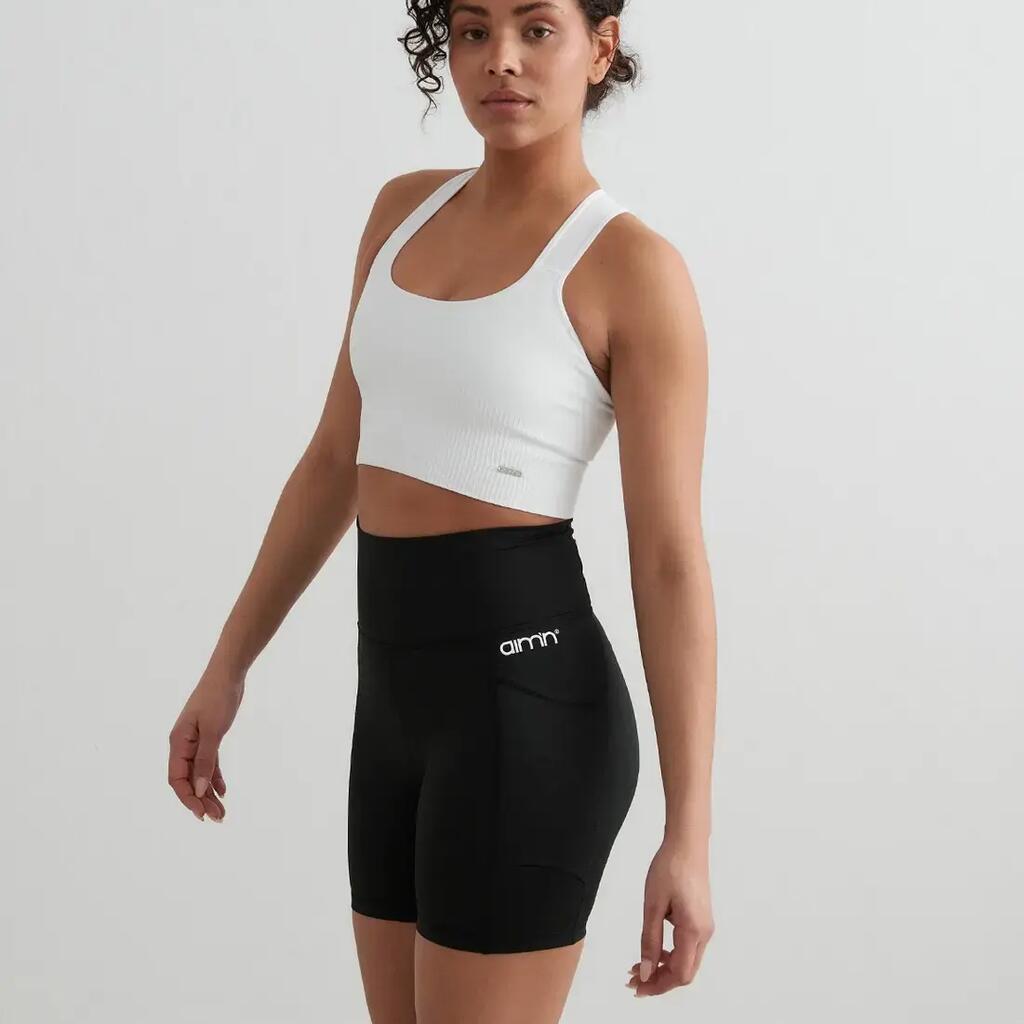 Women's Biker Shorts High-Waisted Double Pocket Midi Squat Proof Black