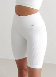 Femme Yoga Short Côtelé Sans Couture Blanc
