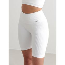 Femme Yoga Short Côtelé Sans Couture Blanc