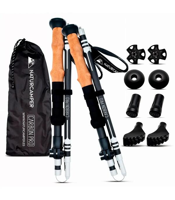 KOL OUTDOOR Bastones plegables de carbono para trekking y senderismo Naturcamper Carbon Pro