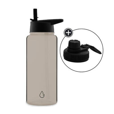 Move waterfles taupe transparant 1 liter - dop met rietje en sportdop