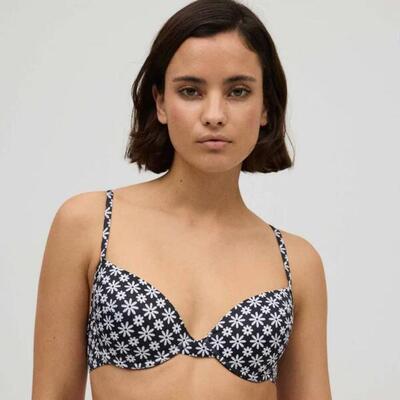 Top bikini aro clásico flores blanco y negro copa B
