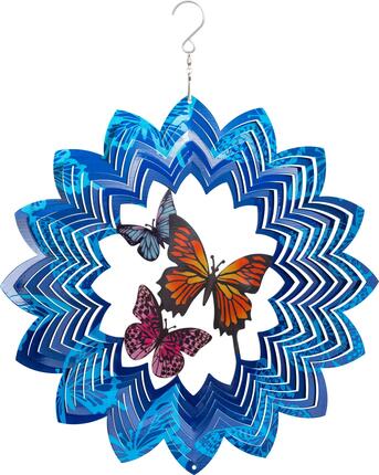 Windfänger HQ Metal Hanging Wind Spinner 3D Butterflies 110264 Blau 30 x 38 cm