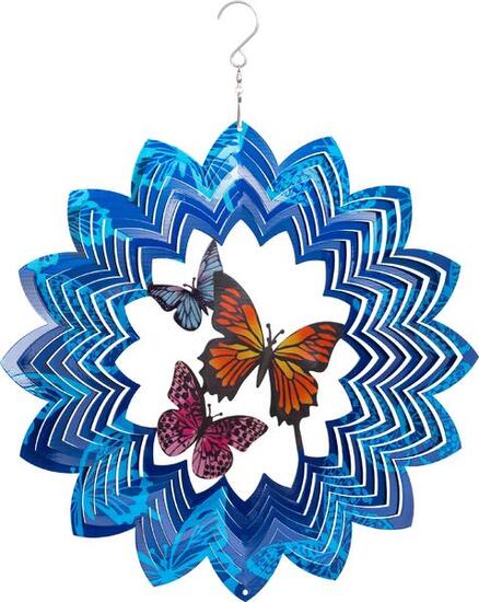 Windfänger HQ Metal Hanging Wind Spinner 3D Butterflies 110264 Blau 30 x 38 cm
