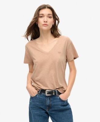 Geborduurd en gevlamd dames-t-shirt met v-hals superdry