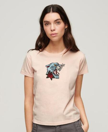 Tattoo-Effekt besticktes Slim-Fit T-Shirt für Frauen Superdry