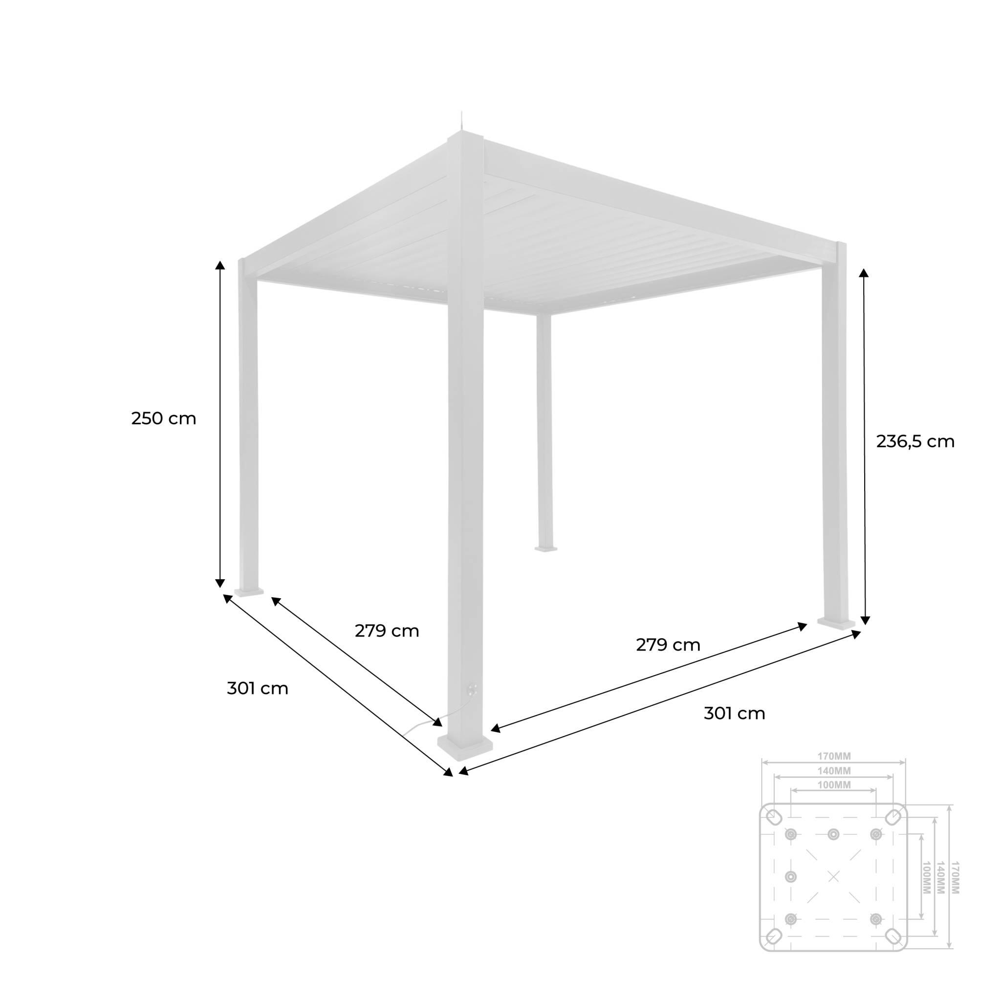 Pérgola bioclimática elétrica de alumínio 3x3m com iluminação LED, Branco 4/6