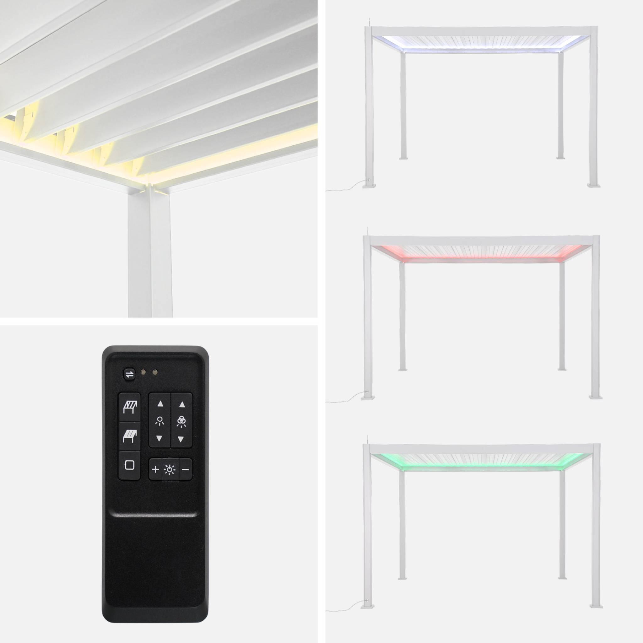 Pérgola bioclimática LED em alumínio 3x4m com estore 3m + estore 4m, Branco 5/5