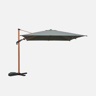Parasol decentrato 3x3m quadrato. palo effetto legno. Verde kaki