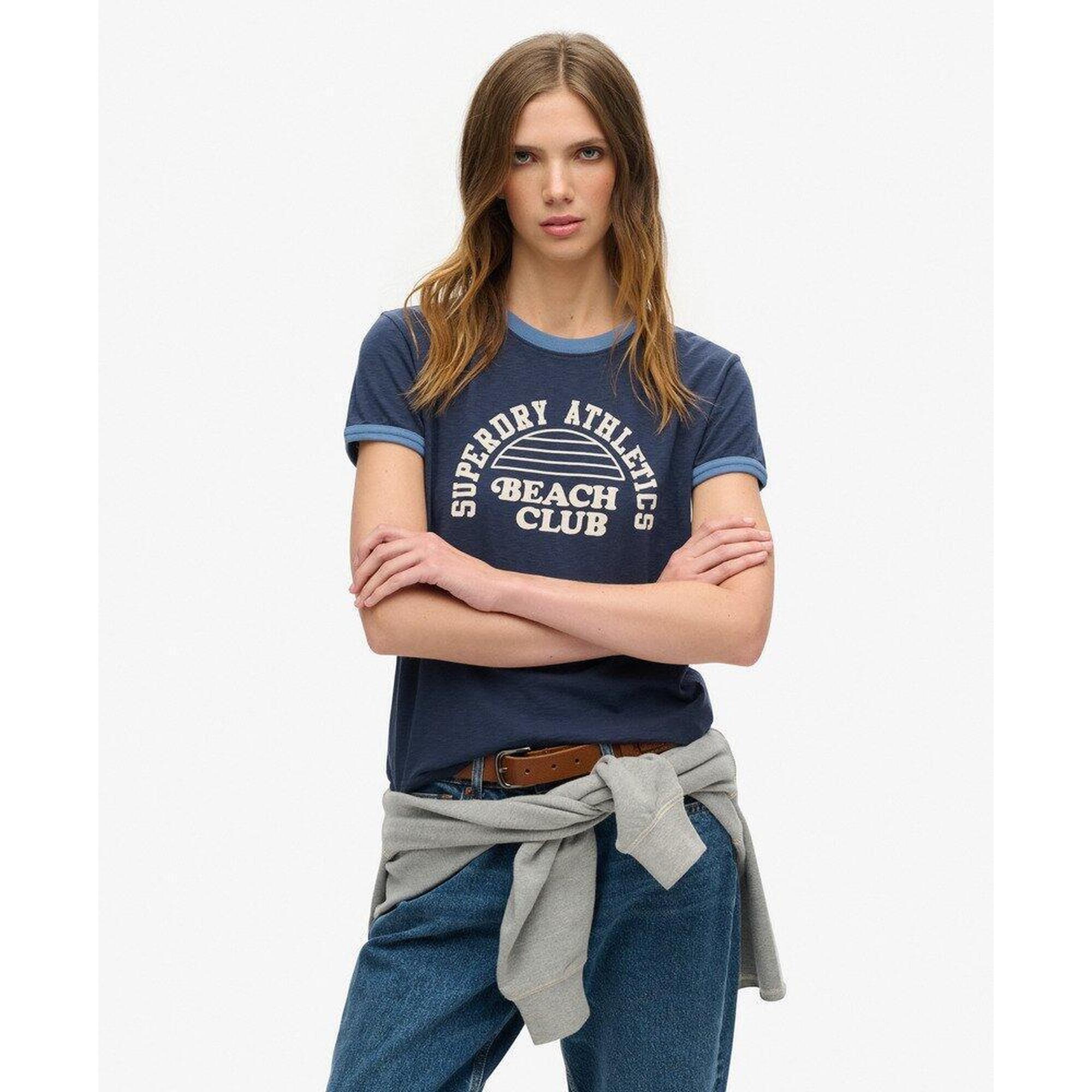 Superdry - T-shirt Ajusté À Motif De Plage - T-shirt Manches Courtes - Bleu - Decathlon