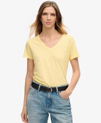 T-shirt met v-hals geborduurd in slub.