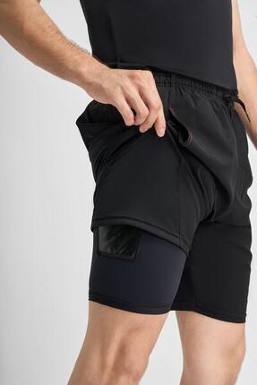 Laufshorts 2-in-1 Herren komfortable Laufhose mit Handytasche schwarz