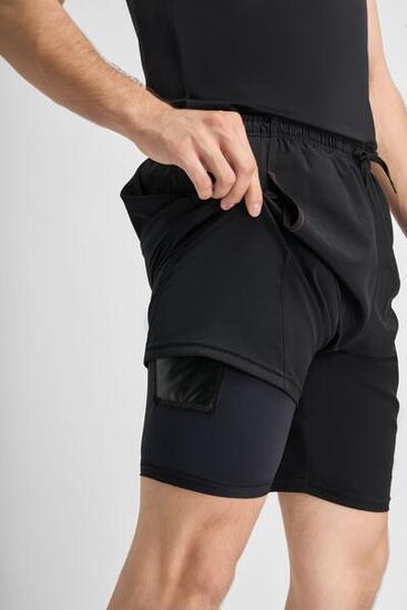 Laufshorts 2-in-1 Herren komfortable Laufhose mit Handytasche schwarz