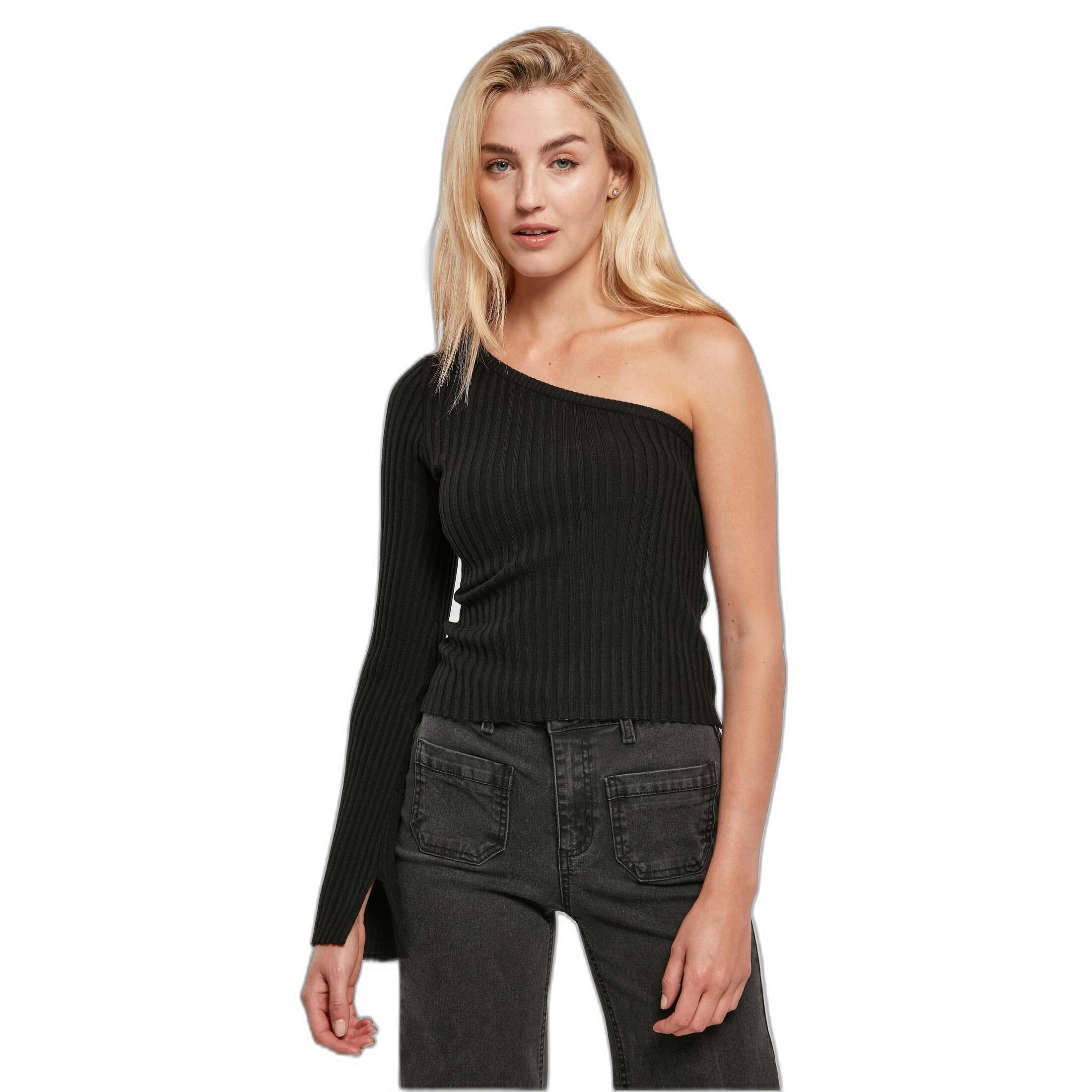 Urban Classics - Pullover Court Tricot Côtelé À Une Manche Femme Urban Classics - Pull - Noir - Decathlon
