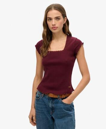 Tee-shirt col carré essentiel à manches courtes