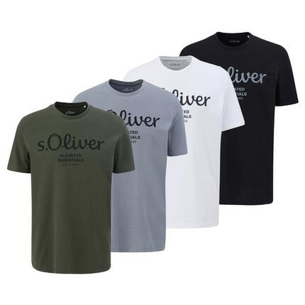 T-Shirt Herren 4er Pack Bequem sitzend-Logo T-Shirt