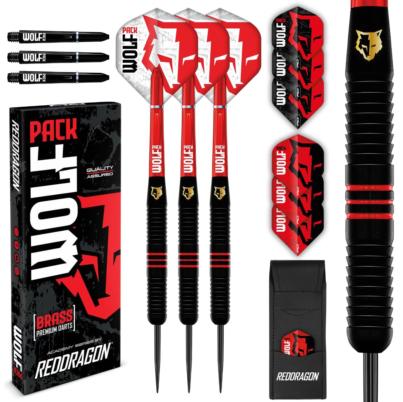RED DRAGON DARTS RED DRAGON Wolf Pack 22g Steeltip Brass Darts Set with Flights and Shafts