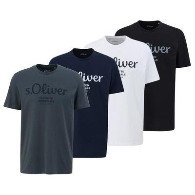 T-Shirt Herren 4er Pack Bequem sitzend-Logo T-Shirt