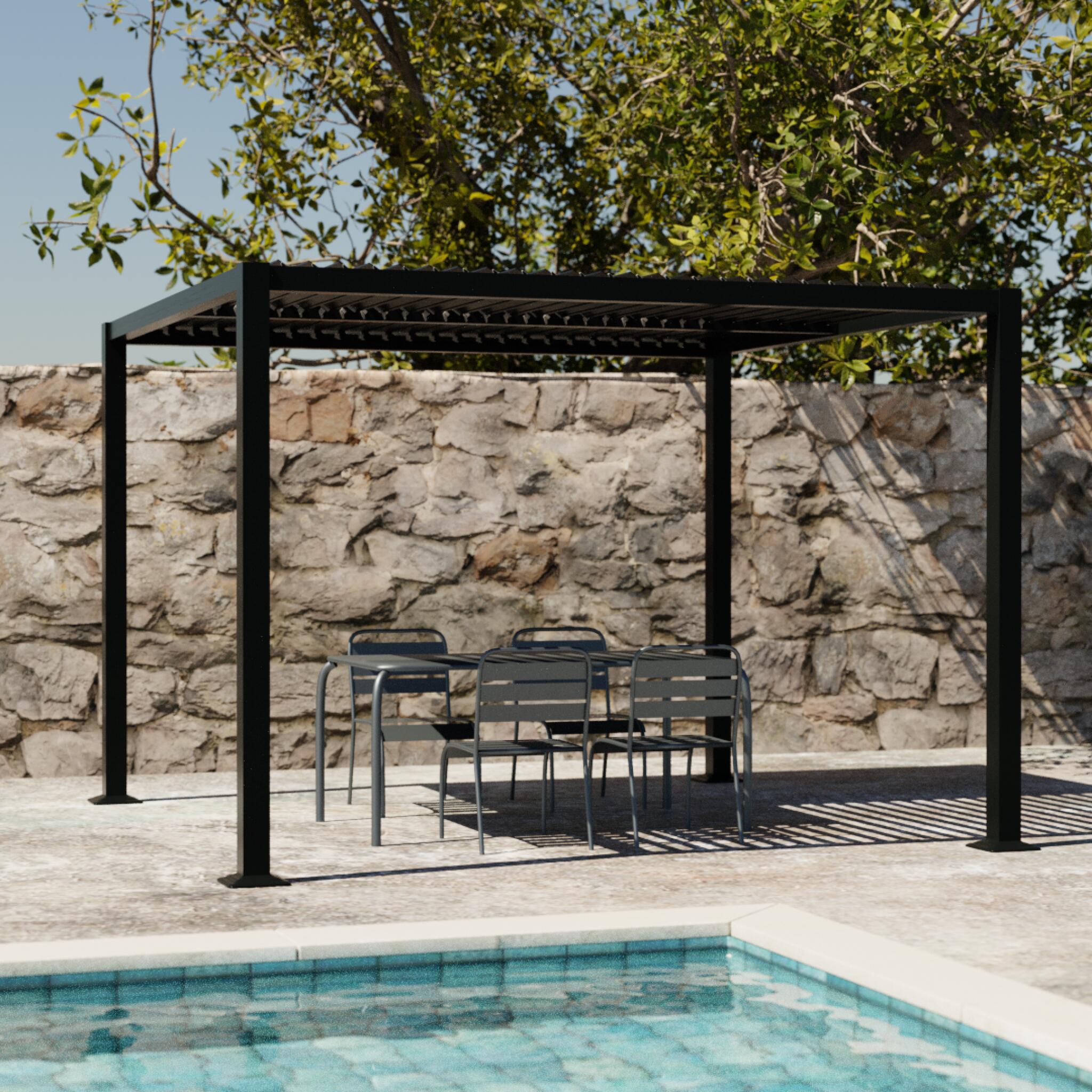3x3m pérgola com persiana, alumínio e aço com lâminas ajustáveis, Preto 2/6