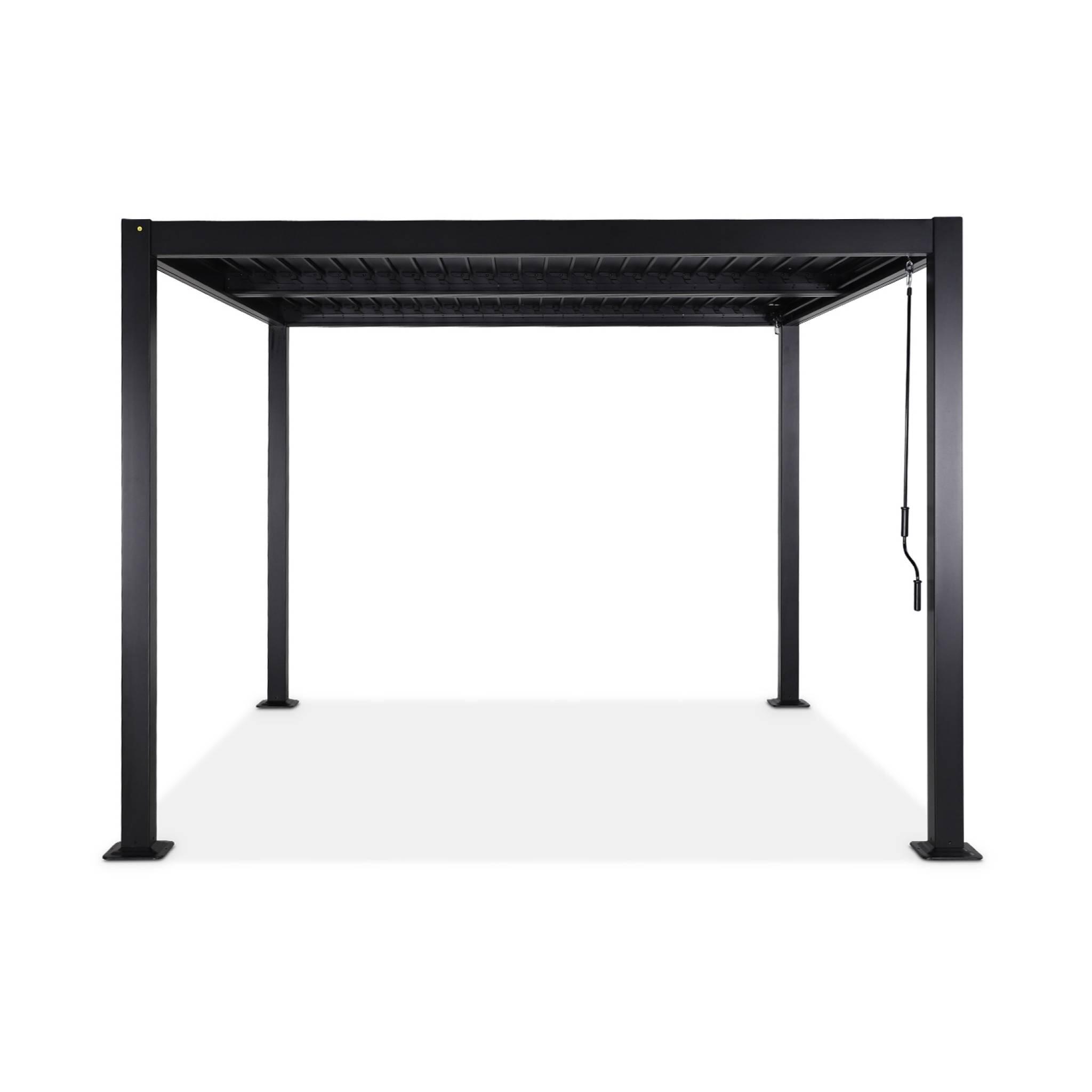 3x3m pérgola com persiana, alumínio e aço com lâminas ajustáveis, Preto 3/6