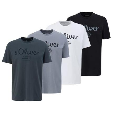 T-Shirt Herren 4er Pack Bequem sitzend-Logo T-Shirt