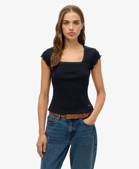 Tee-shirt col carré essentiel à manches courtes