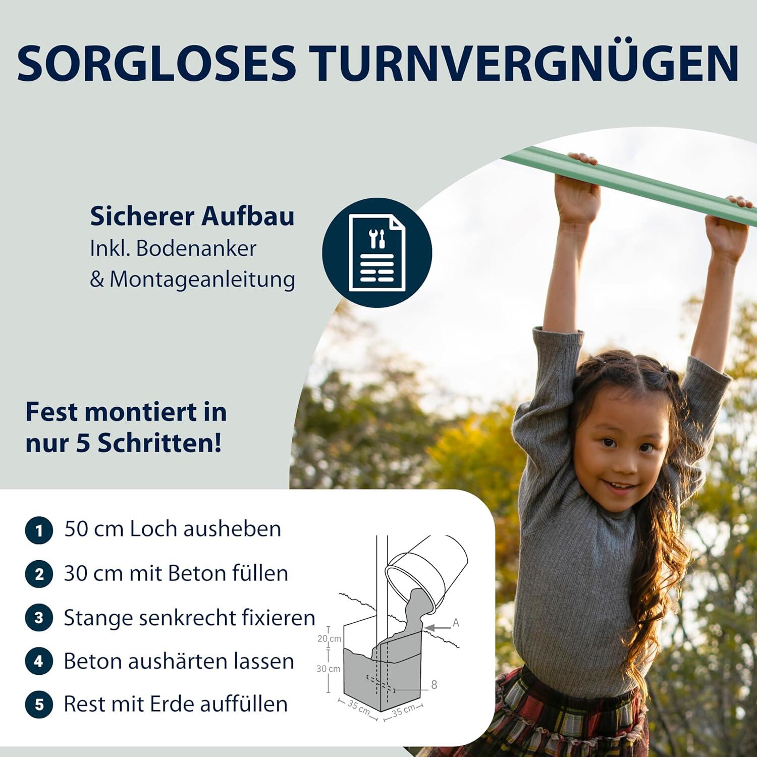 HUDORA Turnreck Fabian höhenverstellbar 71–150 cm | Kinder Turnstange Garten 4/6
