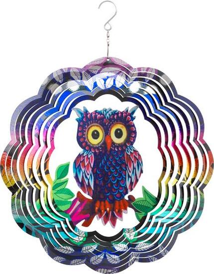 HQ Metalowy wiszący wiatraczek 3D Migocząca sowa 110266 30 x 38 cm