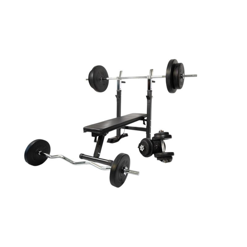 Second Hand - BANCĂ REGLABILĂ PIEPT CU SUPORT + SET DE GREUTĂȚI 100 KG - Ca nou