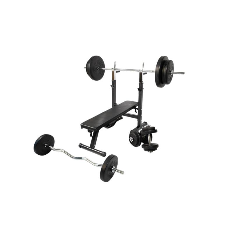 Second Hand - BANCĂ REGLABILĂ PIEPT CU SUPORT + SET DE GREUTĂȚI 100 KG - Ca nou