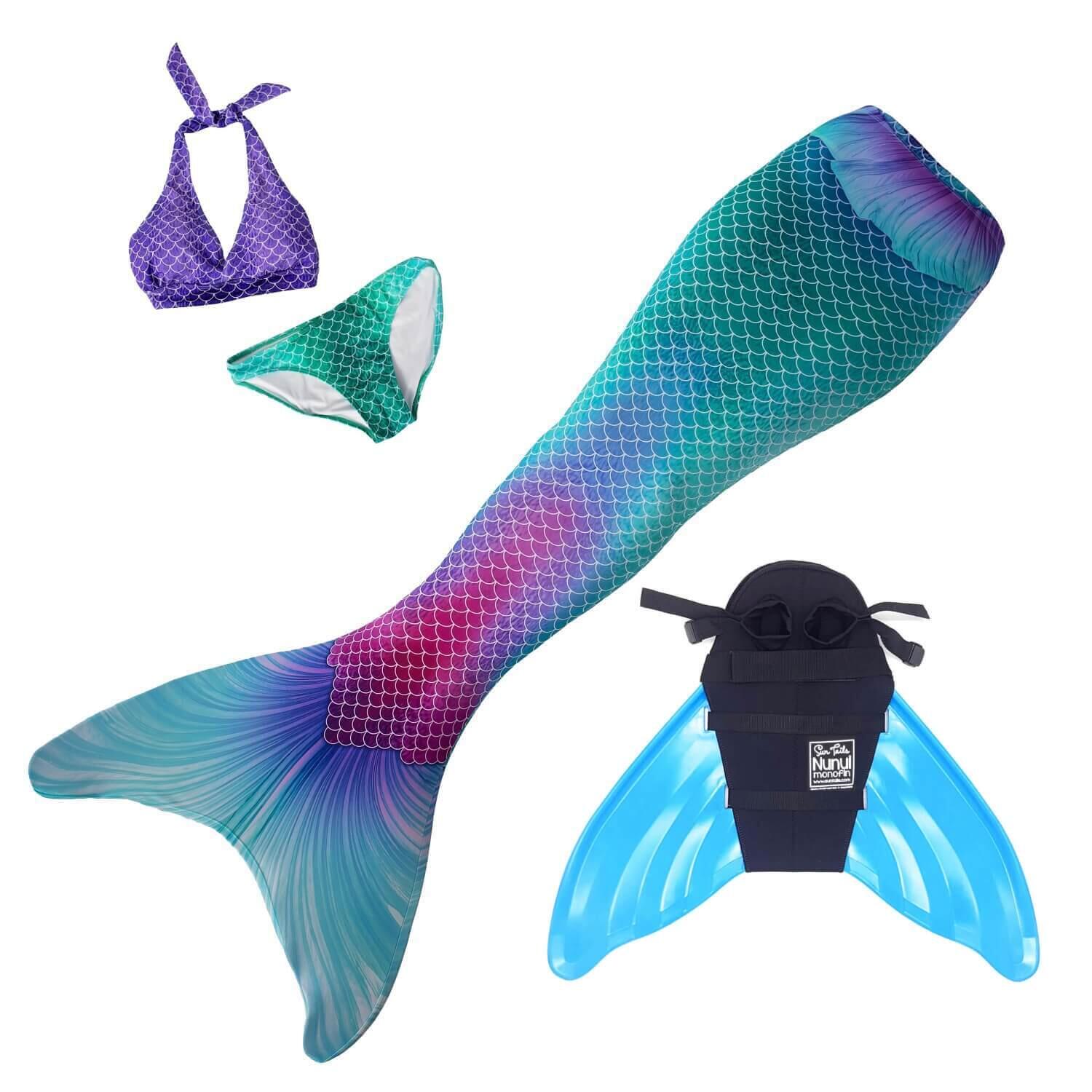 SUN TAILS Coda Sirena Magic Ariel JS con monopinna turchese coda e bikini
