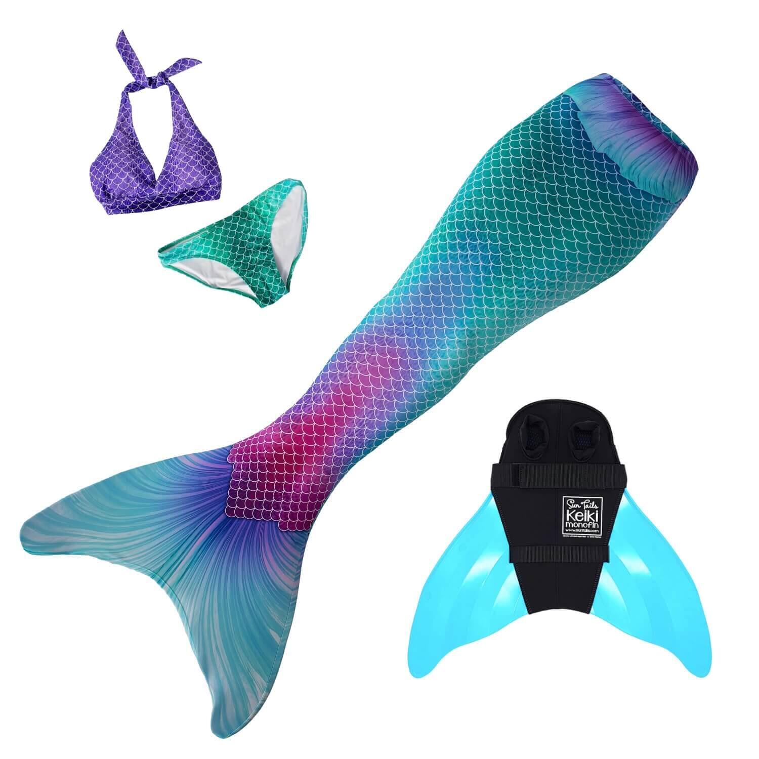 SUN TAILS Magic Ariel Mermaid Tail M with Turquoise Monofin and Bikini
