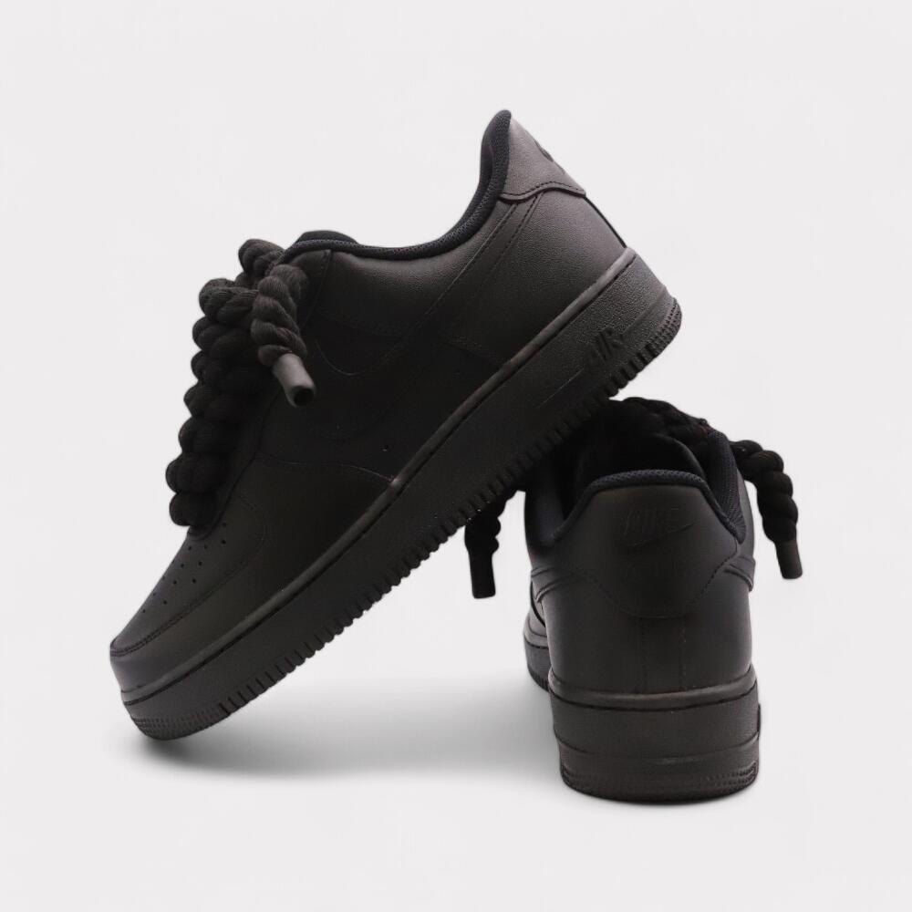 Nike Air Force 1 Black - Rope Lace Black 3/4