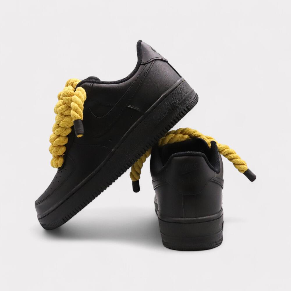 Nike Air Force 1 Black - Rope Lace Black 3/4