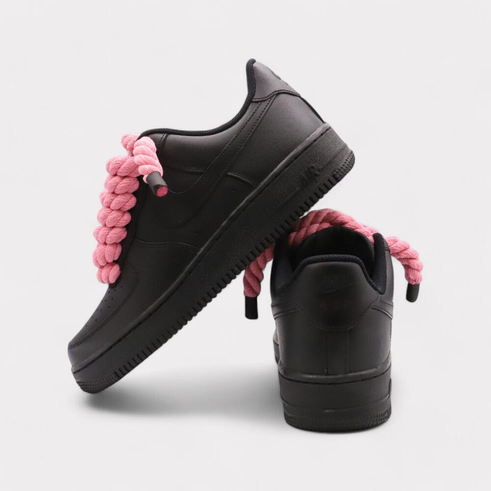 Nike Air Force 1 Black - Rope Lace Pink 3/4
