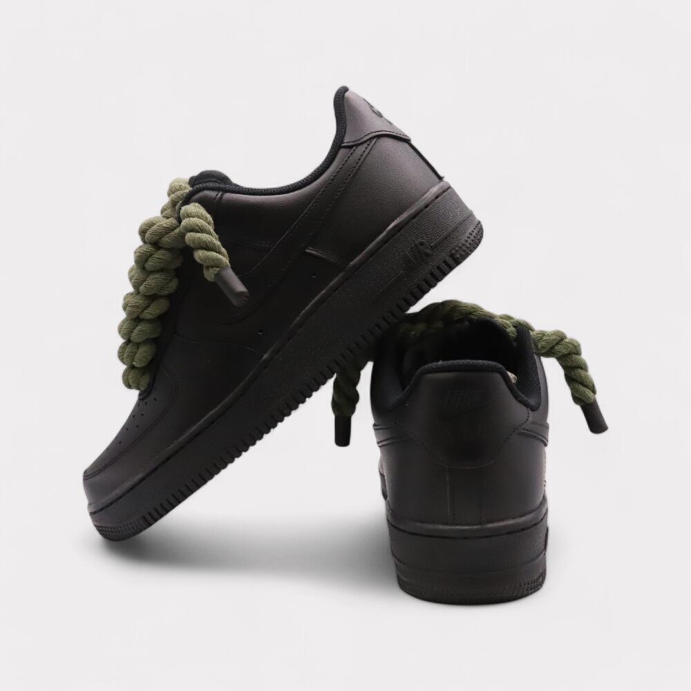 Nike Air Force 1 Black - Rope Lace Black 3/4