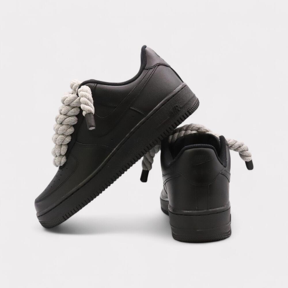 Nike Air Force 1 Black - Rope Lace Grey 3/4