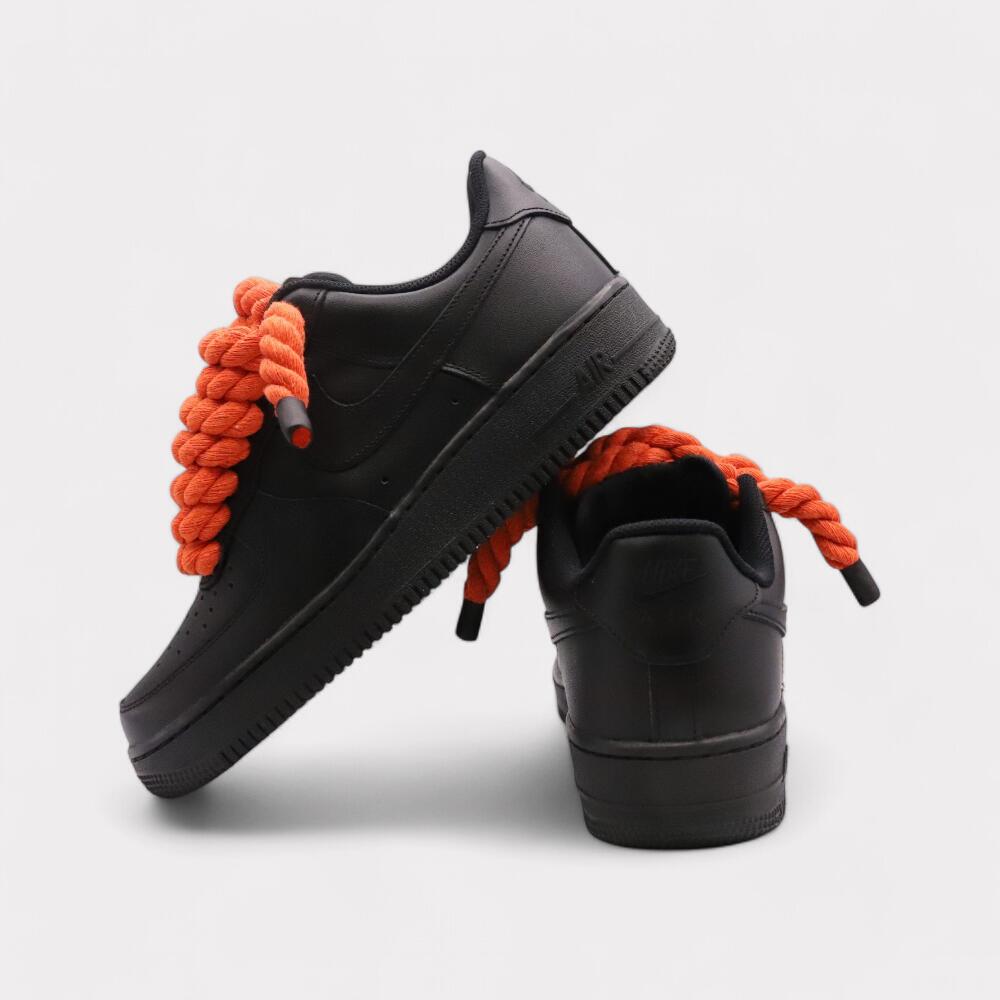 Nike Air Force 1 Black - Rope Lace Black 3/4