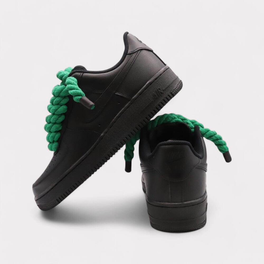 Nike Air Force 1 Black - Rope Lace Green 4/4