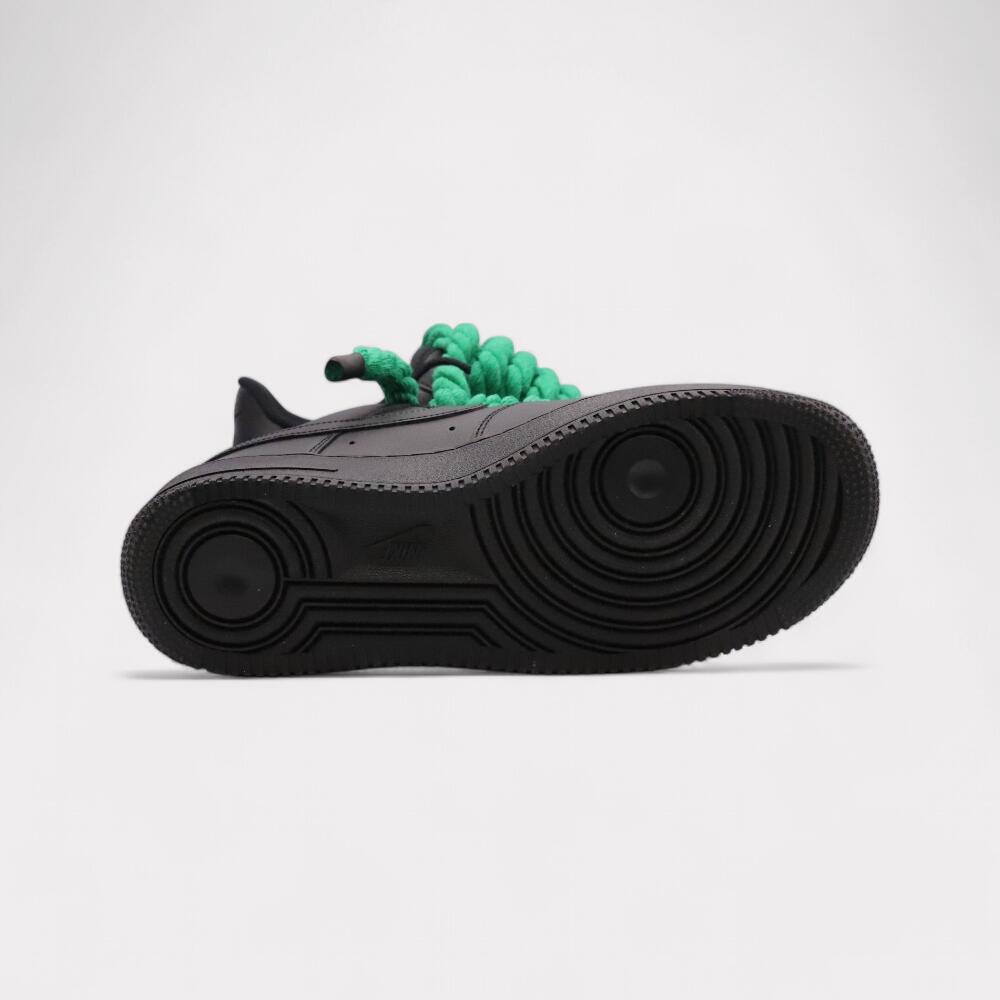 Nike Air Force 1 Black - Rope Lace Green 3/4