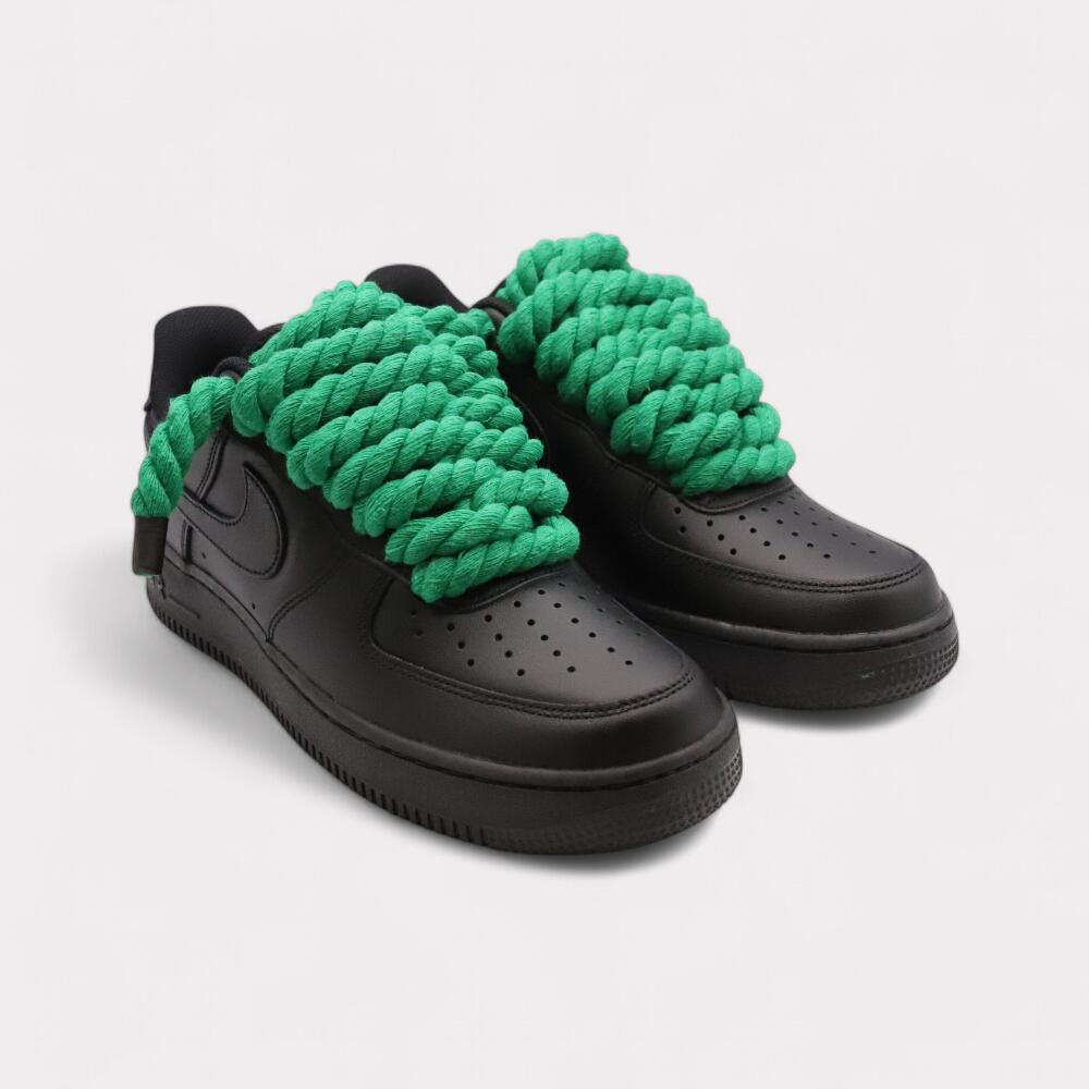 Nike Air Force 1 Black - Rope Lace Green 2/4